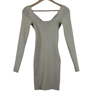 Forever 21 Dress Womens S Cream Ribbed Long Sleeve Bodycon Mini Cutout Neutral